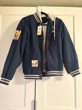 Disney Winnie the Pooh Navy and Gray Hooded Varsity Jacket